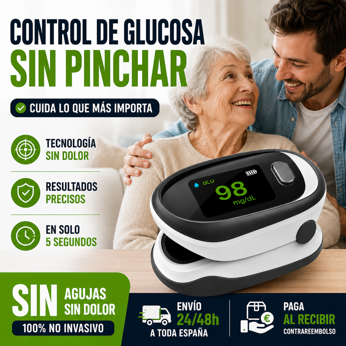 Medidor de glucosa en sangre no invasivo de tipo clip
