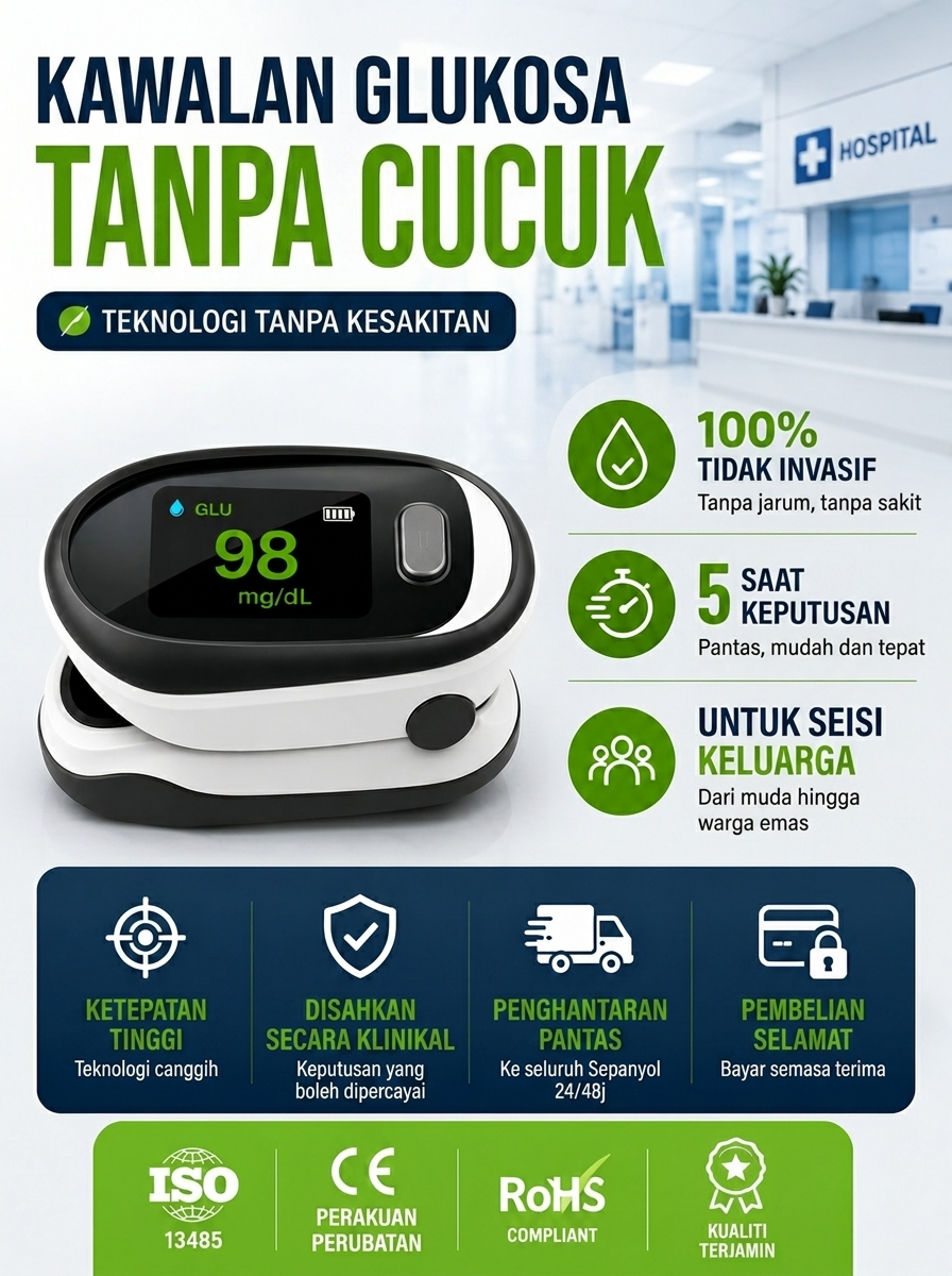 Pengukur glukosa darah bukan invasif jenis klip
