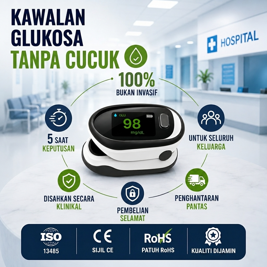 Pengukur glukosa darah bukan invasif jenis klip
