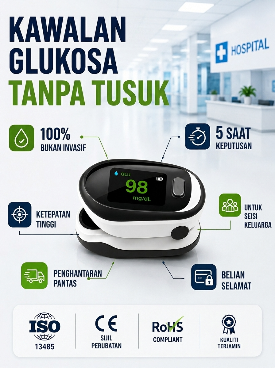 Pengukur glukosa darah bukan invasif jenis klip