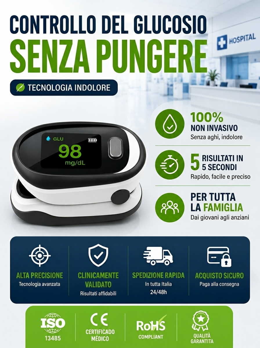 Misuratore di glucosio nel sangue non invasivo di tipo clip
