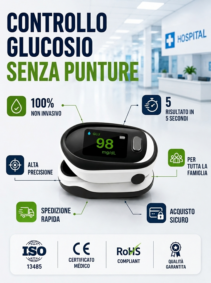 Misuratore di glucosio nel sangue non invasivo di tipo clip