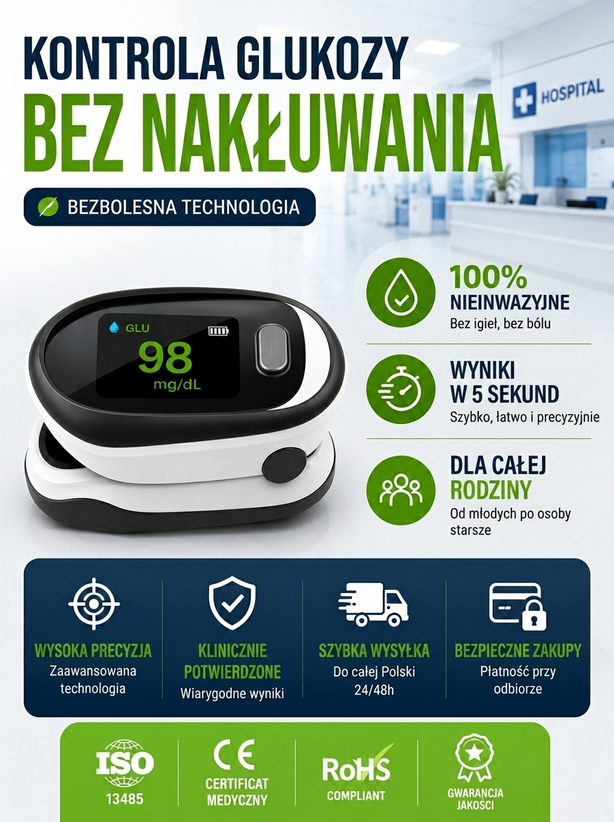 Bezinwazyjny glukometr typu klips