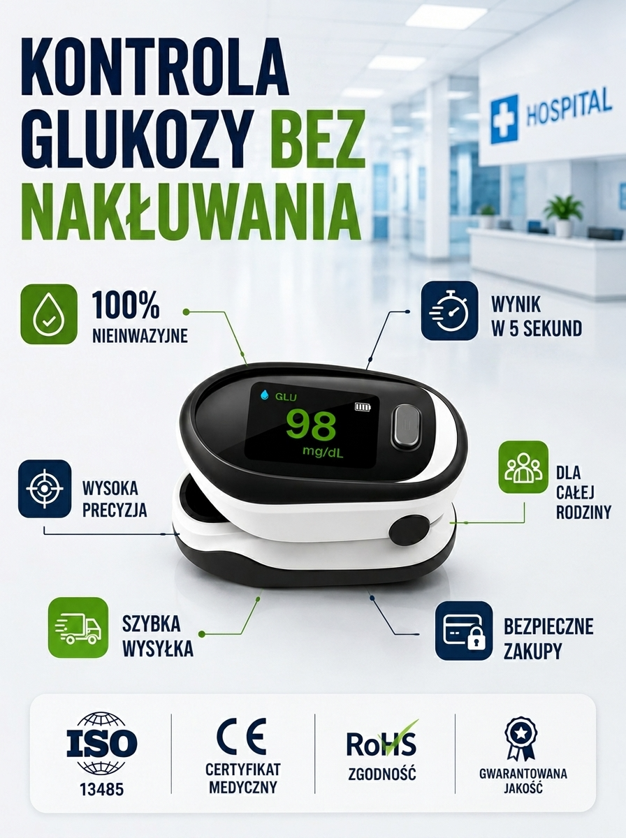 Csíptetős típusú, nem invazív vércukorszintmérő