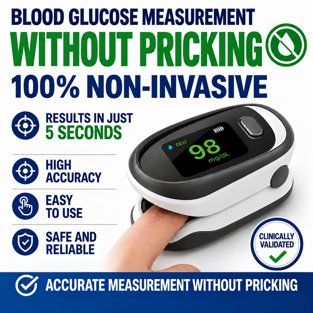 Clip-type non-invasive blood glucose meter