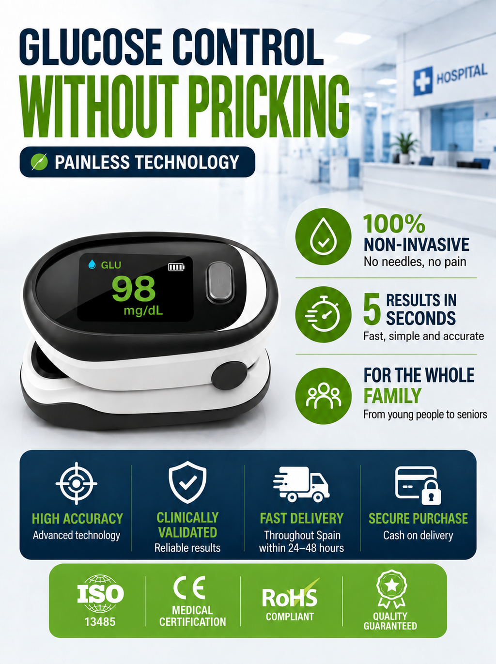 Clip-type non-invasive blood glucose meter