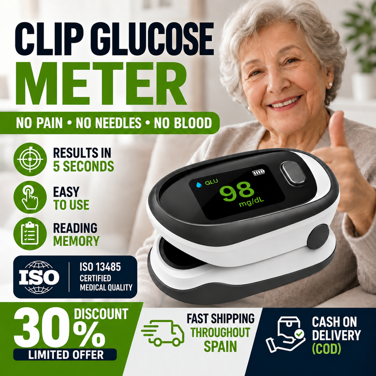 Clip-type non-invasive blood glucose meter