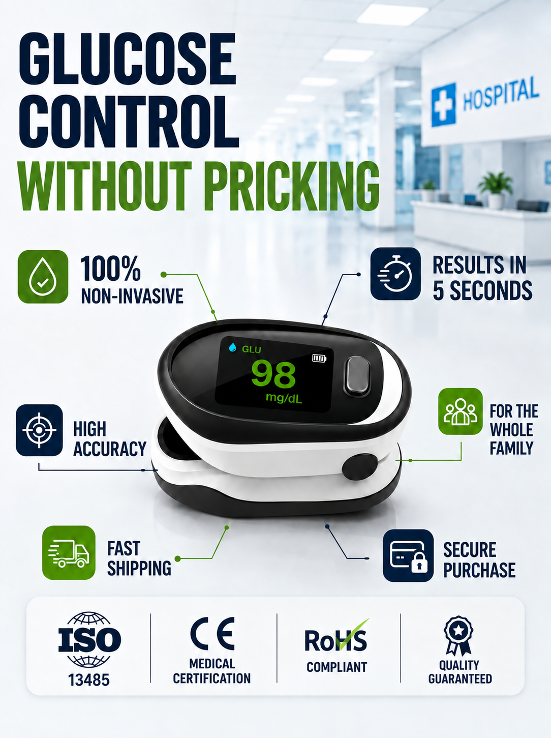 Clip-type non-invasive blood glucose meter