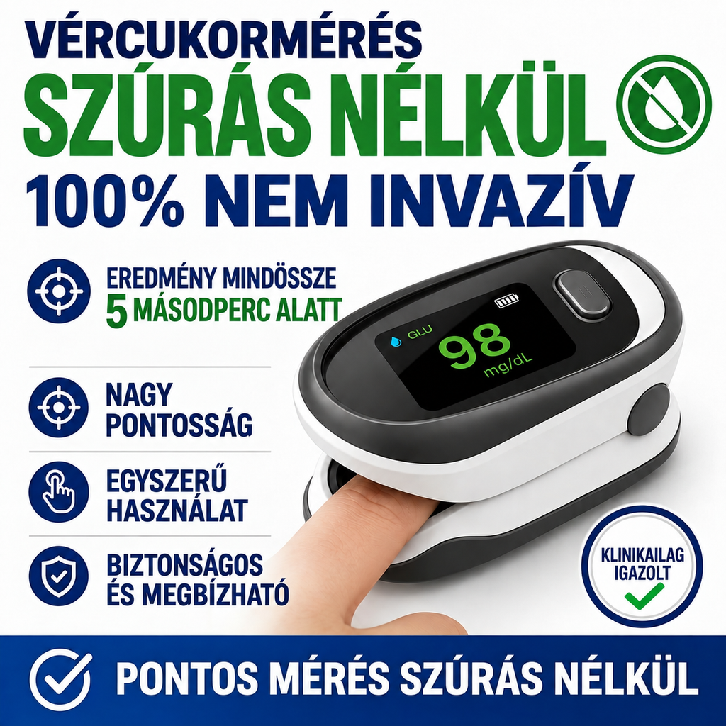 Csíptetős típusú, nem invazív vércukorszintmérő